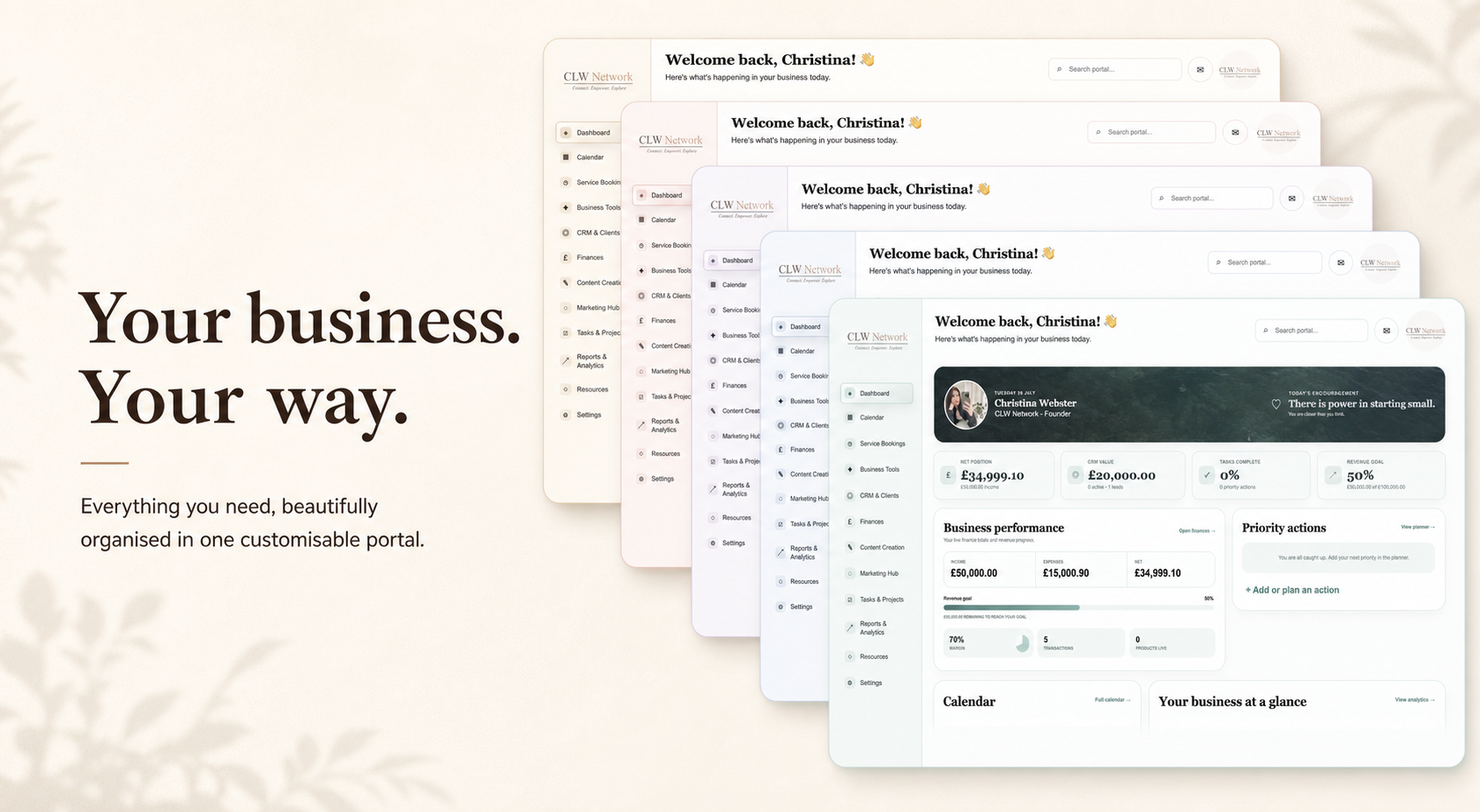 CLW Network dashboards in a customisable business portal